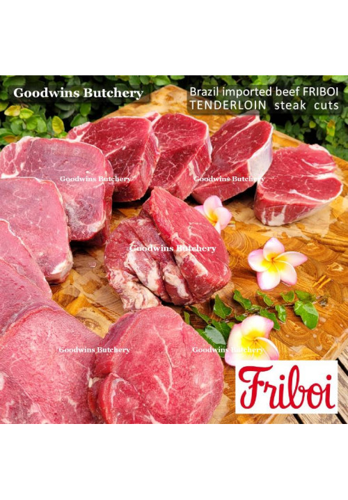 Beef Eye Fillet Mignon Has Dalam TENDERLOIN frozen Brasil FRIBOI steak cuts 1" 2.5cm (price/pack 500g 2pcs)
